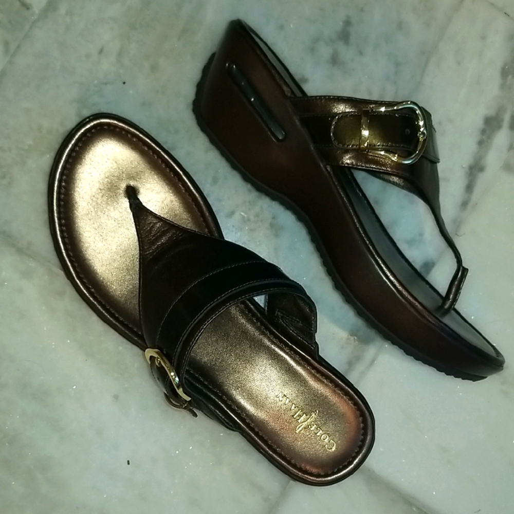 Cole Haan Air Maddy Brown Metallic Thong Sandals 9.5